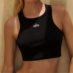 ALO Yoga Black Ribbed Racerback Crop Tank